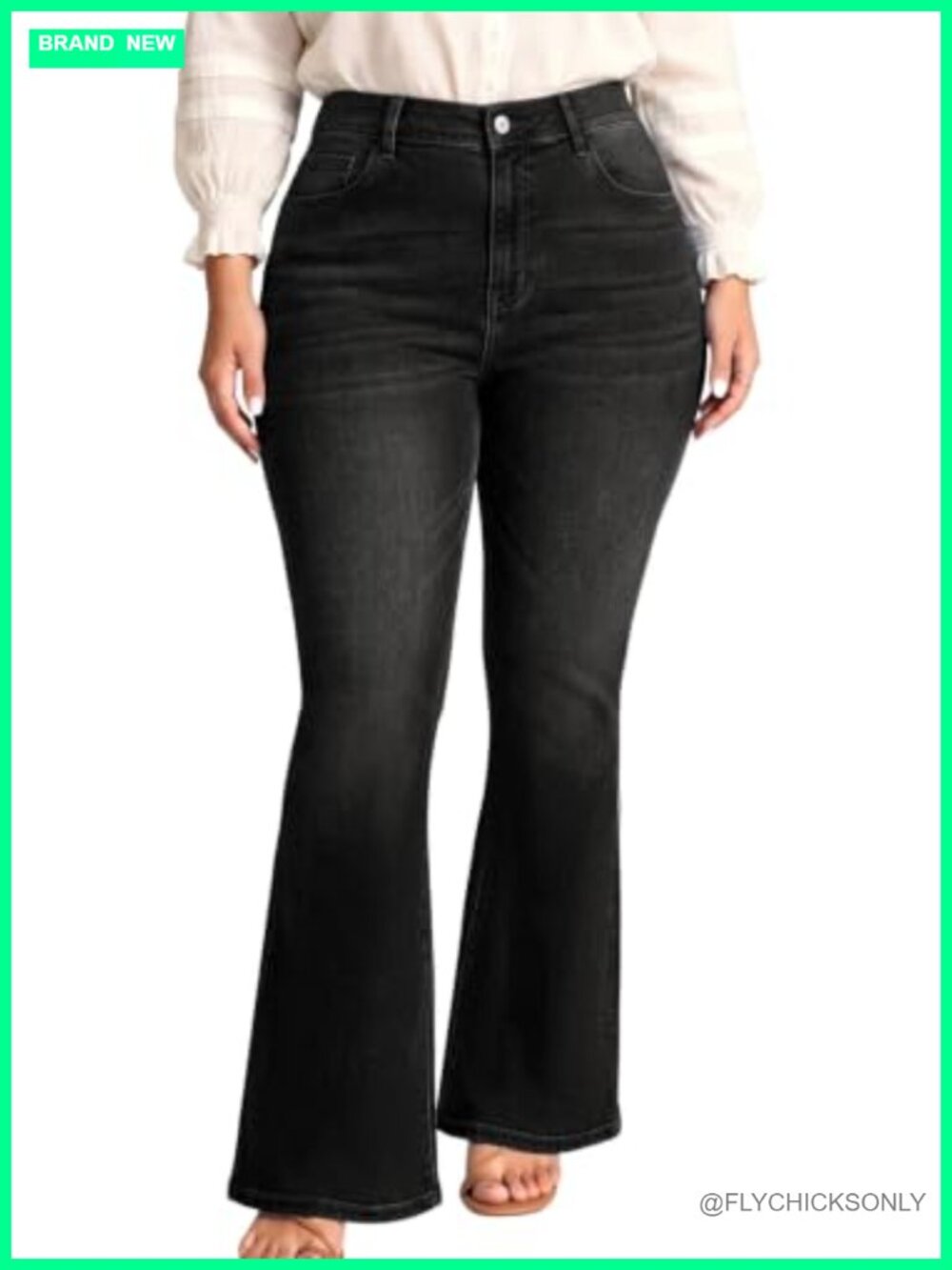 Plus Size Flare Jeans High Waist Stretchy Denim Bell Bottoms